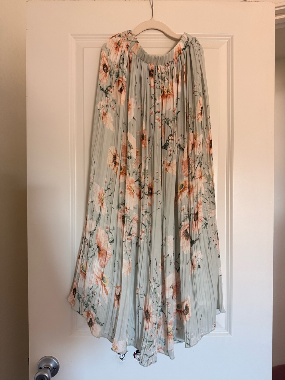 H&M Pleated Floral Maxi Skirt in Sage Green and Peach